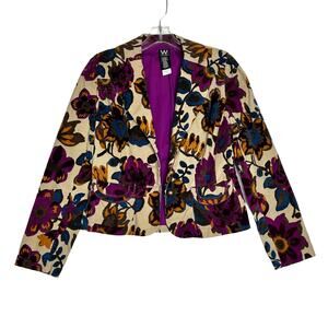 W Work to Weekend Floral Button Corduroy Jacket Tan Purple Womens 4